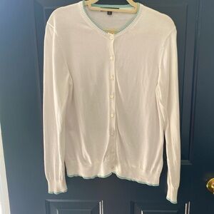 Brooks Brothers 346 White Cardigan Sweater Blue Trim - Size XL